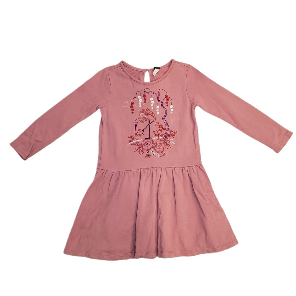 Tea Collection Size 6 Girls Embroidered Crane Long Sleeve Dress